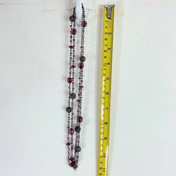 Premier Designs Necklace Gray Purple Beaded Chain - Picture 4 of 5